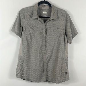 REI Co-op Sahara Nylon Pattern Short sleeve Button Front Shirt Sz Large Womens